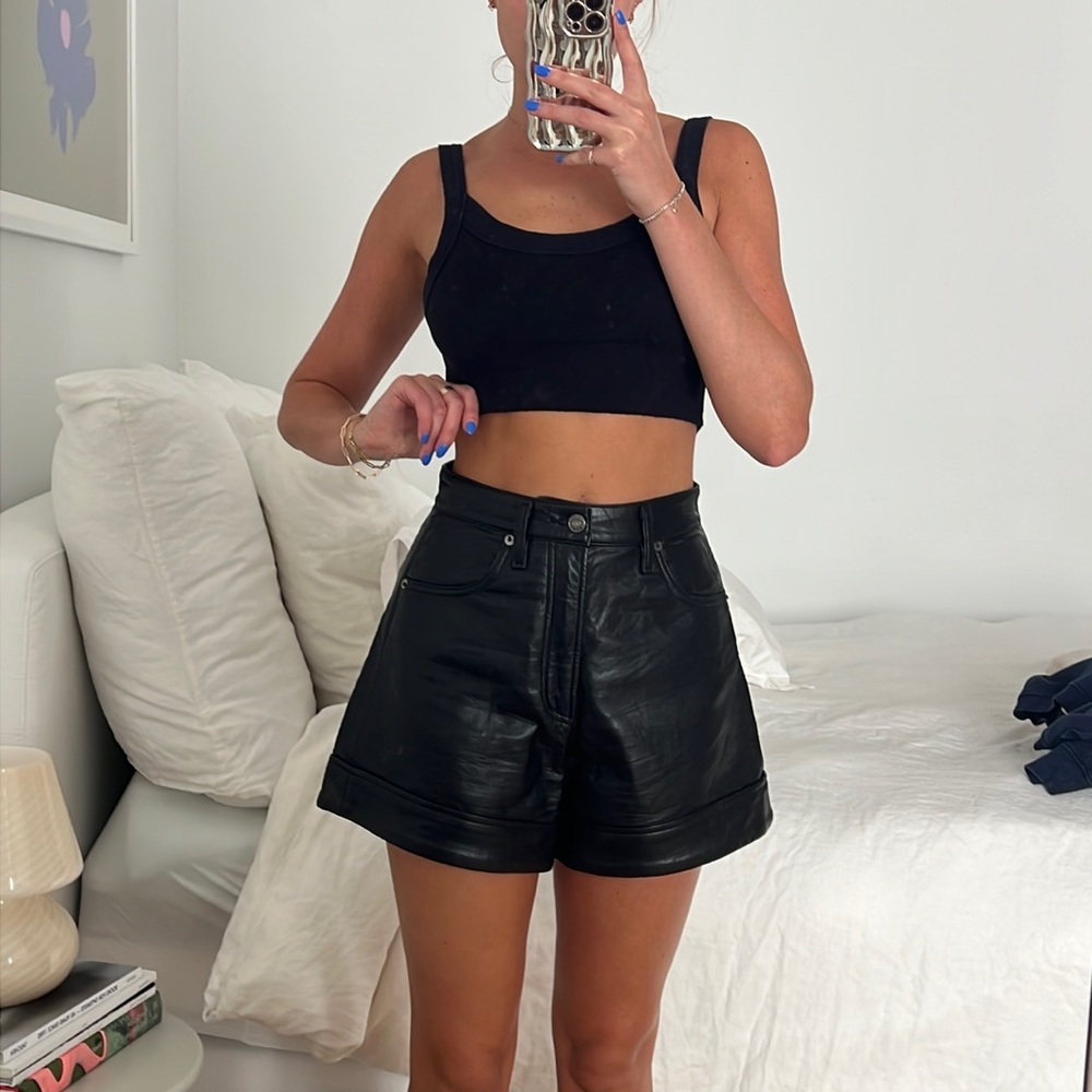 Agolde High Waist Leather Shorts - Picture 4 of 6